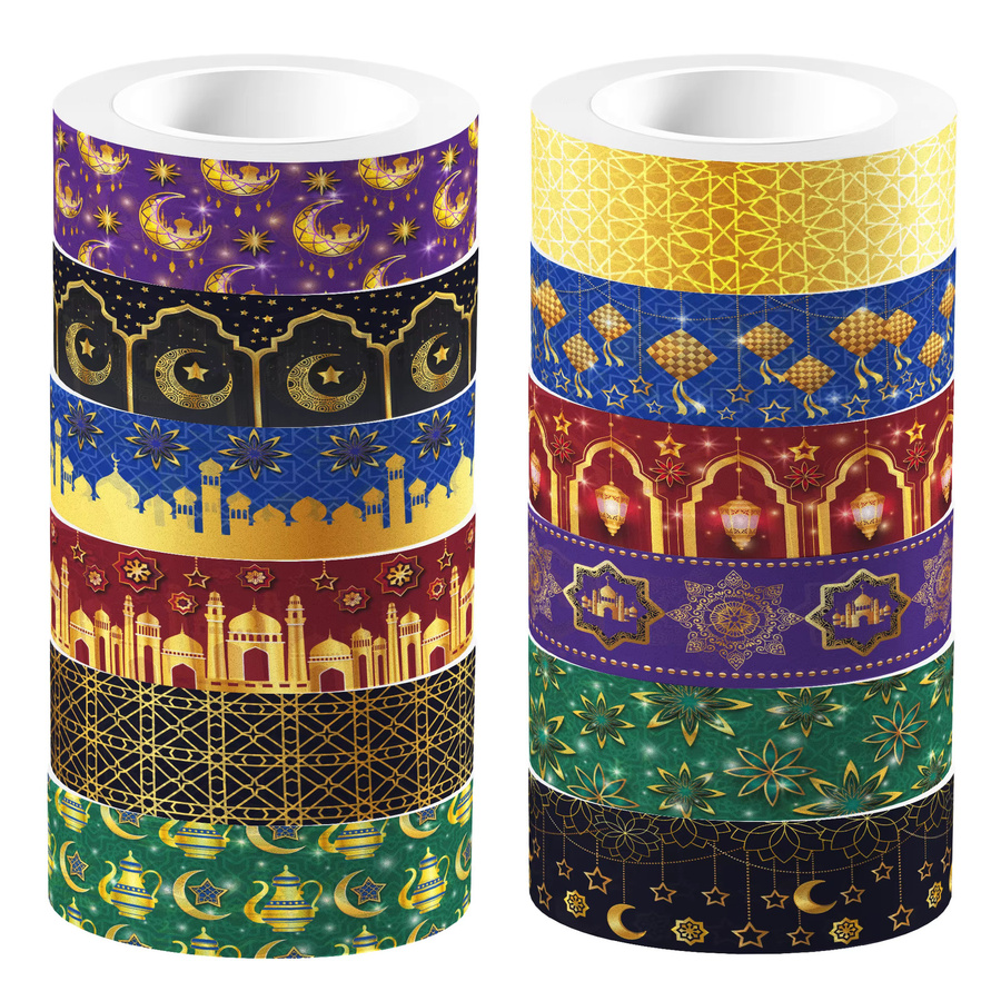 12 Stück Washi Tape Set mit orientalischem Ramadan und Eid Mubarak Design in Multicolour für Scrapbooking und Fensterdekoration - Bild 5