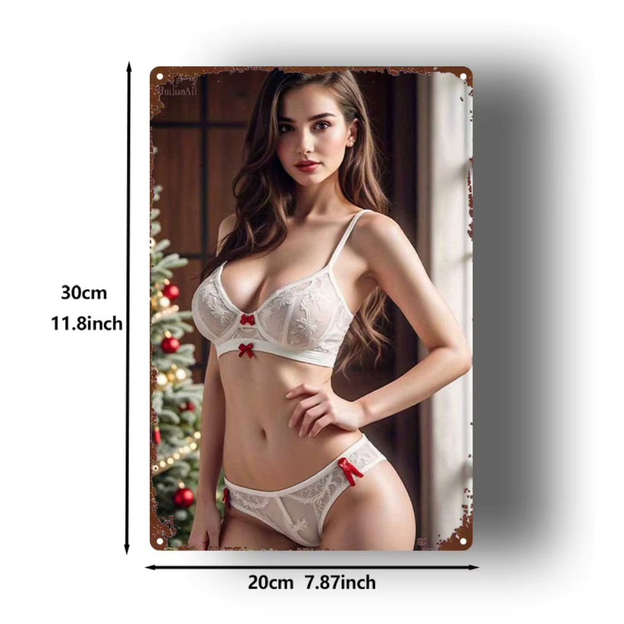 HELLOYOUNG Metallschild Christmas Lace Lingerie Wanddekoration in Weiß, B: 20,3 cm, H: 30,5 cm - Bild 2