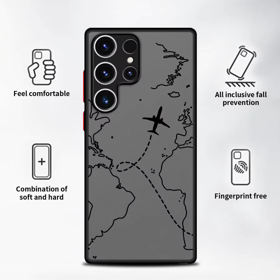 Line Airplane Topographic Handyhülle für Samsung Galaxy S25 Ultra S24 FE S23 S22 Plus S21 S20 S10 – Grau - Bild 3