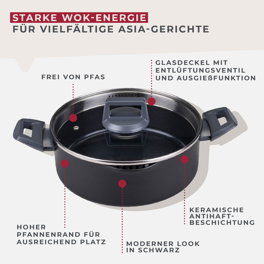 Fackelmann Servierpfanne Statement mit Deckel, Schwarz, Keramik-Antihaftbeschichtung, Durchmesser: 24 cm - Bild 3