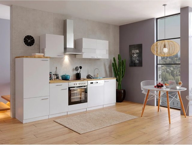 Respekta Economy Küchenzeile KB280WWC in Weiß mit Soft-Close-Türen und Glaselementen, Breite: 280 cm - Bild 1