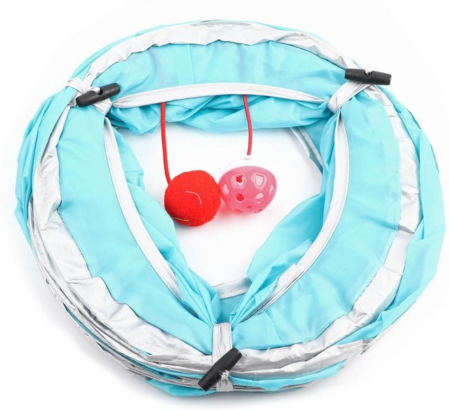 CosyHome Katzen Knistertunnel Spielzeug mit Ball und Loch, 120cm, Blau White - Bild 1