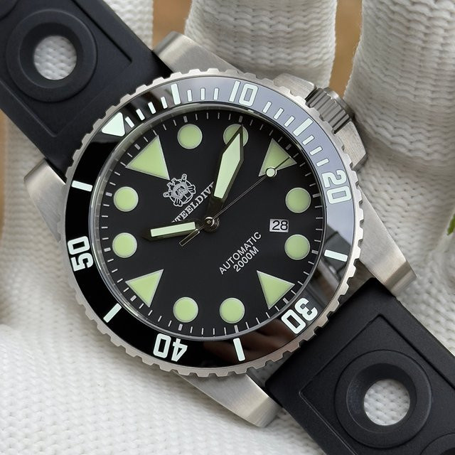 STEELDIVE Herrenuhr, Automatik, Edelstahl, Keramiklünette, 46,5 mm, Schwarz - Bild 1