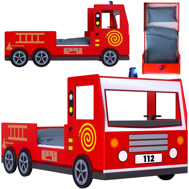 Casaria Kinder Feuerwehrbett Noah in Rot und Multicolour, B/T/H: 200 x 90 x 103 cm - Bild 2