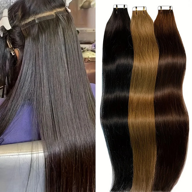 xbeauty Tape-in Haarverlängerungen, 100 % Echthaar, glatt, 20 Stück, Damen - Bild 1