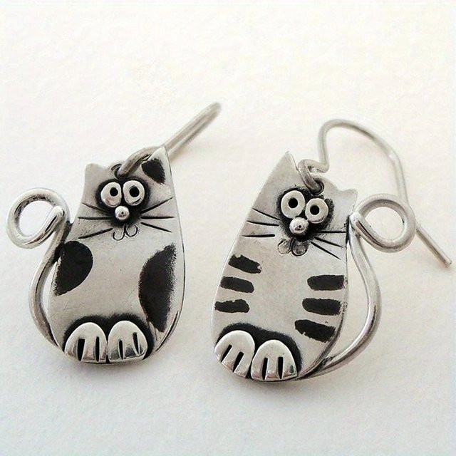 Ohrringe Vintage, Silber, Katze, Damen - Bild 1