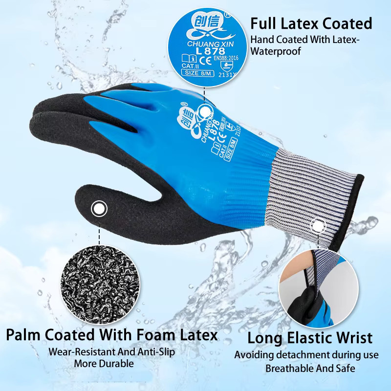 ELESESAFE Super Grip Arbeitshandschuhe mit Latexbeschichtung in Lila, rutschfest und wasserdicht - Bild 4