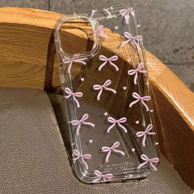 Stoßfeste transparente Handyhülle mit rosa Herz- und Schleifen-Design für Apple iPhone 11 bis iPhone 17 Pro Max und 17 Air 16e - Bild 1