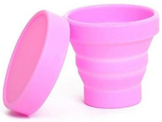 Tragbarer einziehbarer Klappbecher aus Silikon mit Deckel für Reise und Camping in Rosa - Bild 1