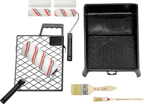 Einfach Clever Renovier-Set 11-teilig mit Farbwanne, Rolle, Gitter und Pinsel in Schwarz, Rot und Weiß - Bild 1