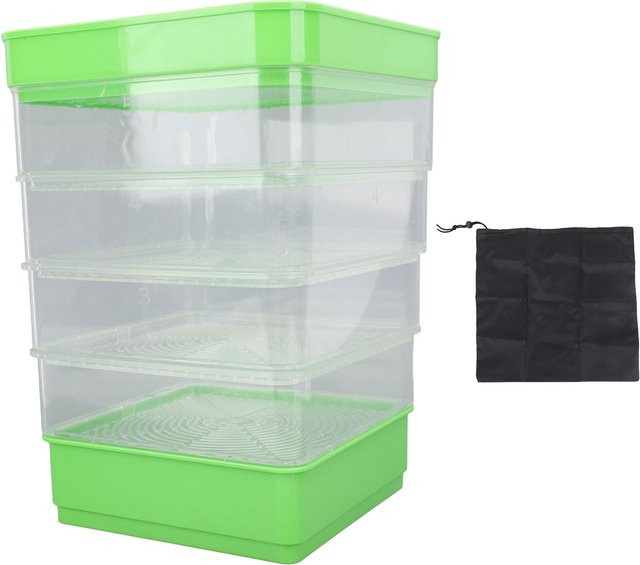 Qiilu Stapelbares Sprouter-Set in Grün für den Anbau von Sojasprossen und Microgreens, 4-stufig, B/T/H: 22,9 x 16,0 x 13,0 cm - Bild 1