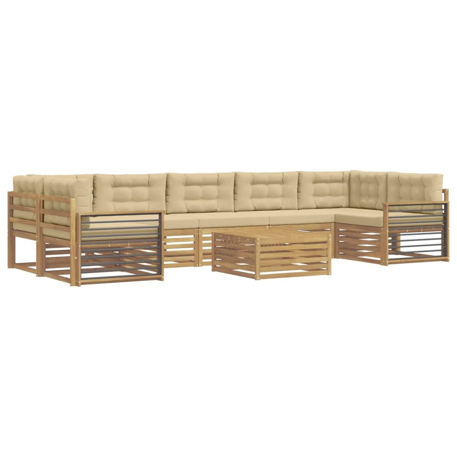 vidaXL Outdoor-Sofagarnitur aus Massivholz Akazie in U-Form, 8-teiliges Set mit Polstern in Weiß und Beige - Bild 2