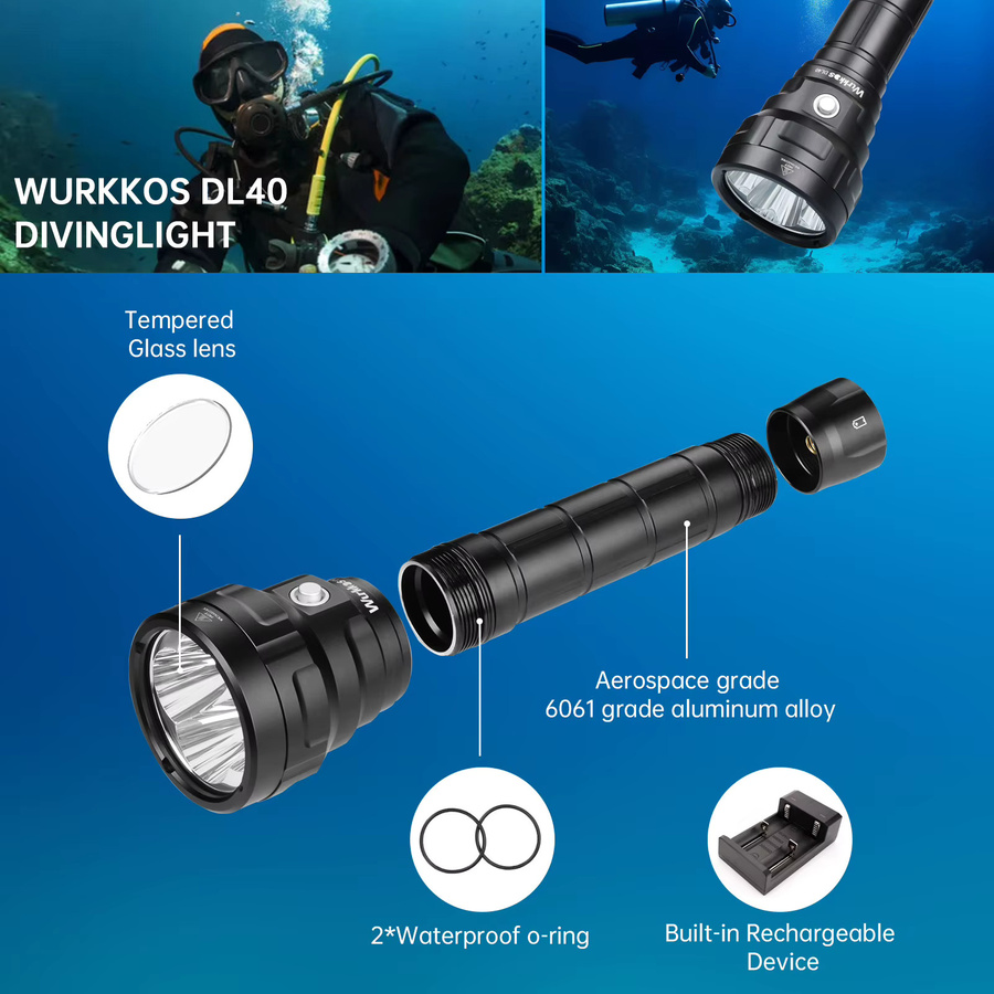 Wurkkos DL40 Tauchlampe in Schwarz mit 5000 Lumen, 4*LH351D 90CRI LED und IPX8 Wasserdichtigkeit - Bild 5