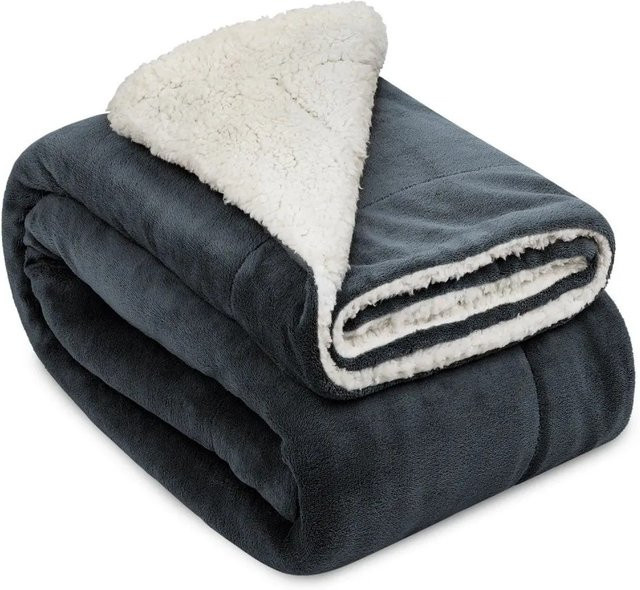 Beautissu Alina Sherpa Decke mit Animal-Print, Farbe: Anthrazit/Weiß, B: 220 cm, T: 240 cm - Bild 1