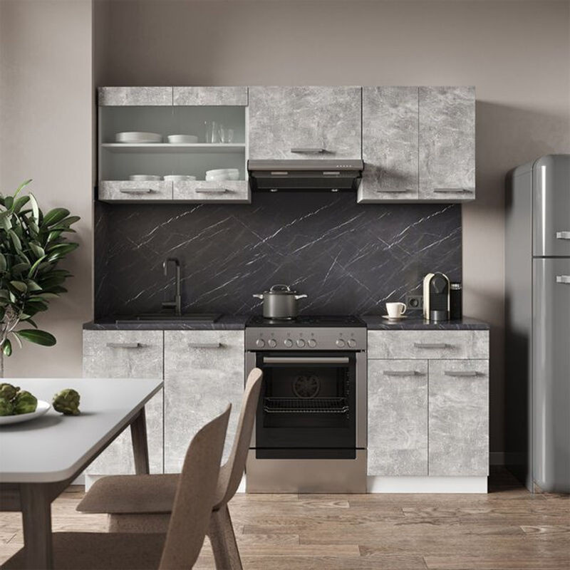 Vicco Küchenzeile R-Line in Beton und Weiß, modern, Breite: 200 cm, ohne Arbeitsplatte - Bild 1