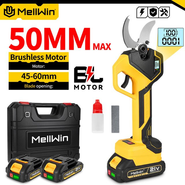 MELLWIN Elektrische Astschere mit bürstenlosem Motor für Makita LXT 18V Akku, 50mm Schnittkapazität, Gelb - Bild 1