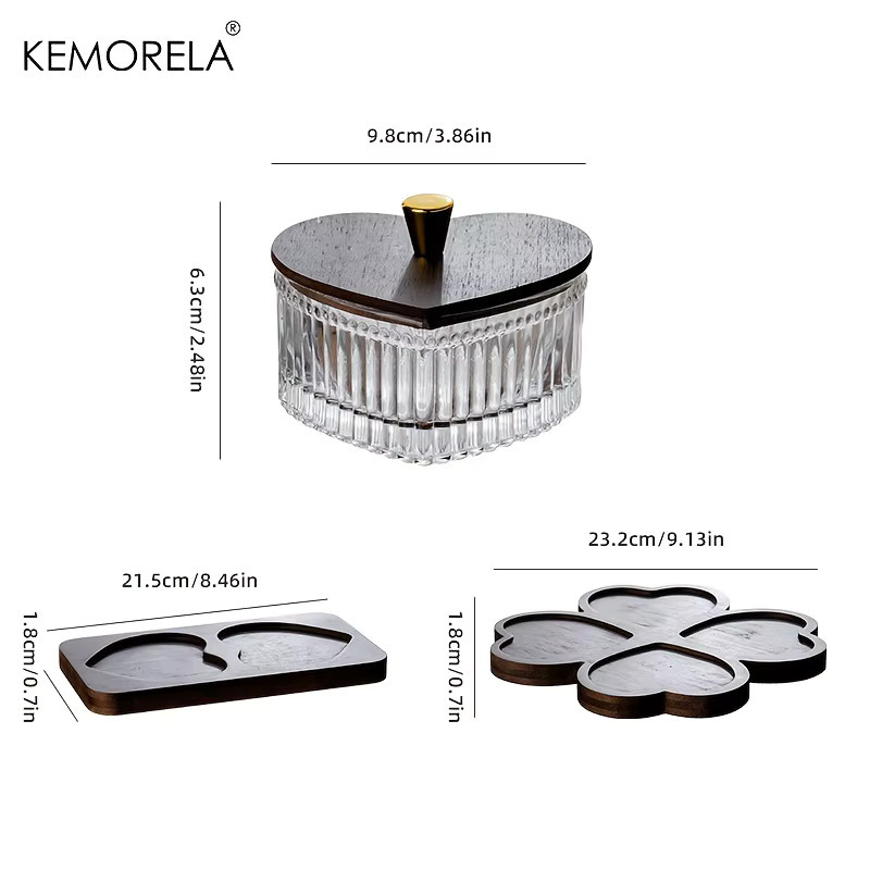 KEMORELA Herzförmige Glasschüssel mit Holzfuß, transparenter Obstteller für Obst, Snacks und Desserts - Bild 5