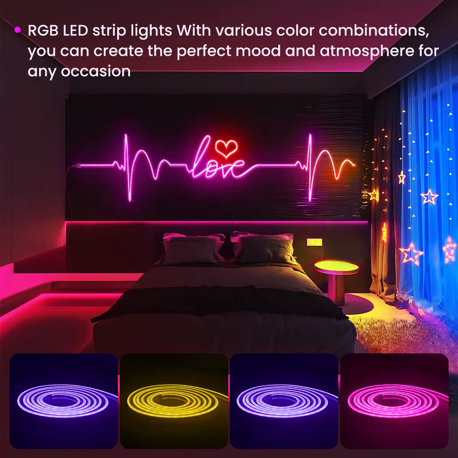 Flexible RGB LED Neon Flex Lichterkette mit App- und Fernbedienung, Wasserdichte Multicolour Neon-Lichterkette für Garten und Party mit Musik-Synchronisation - Bild 4