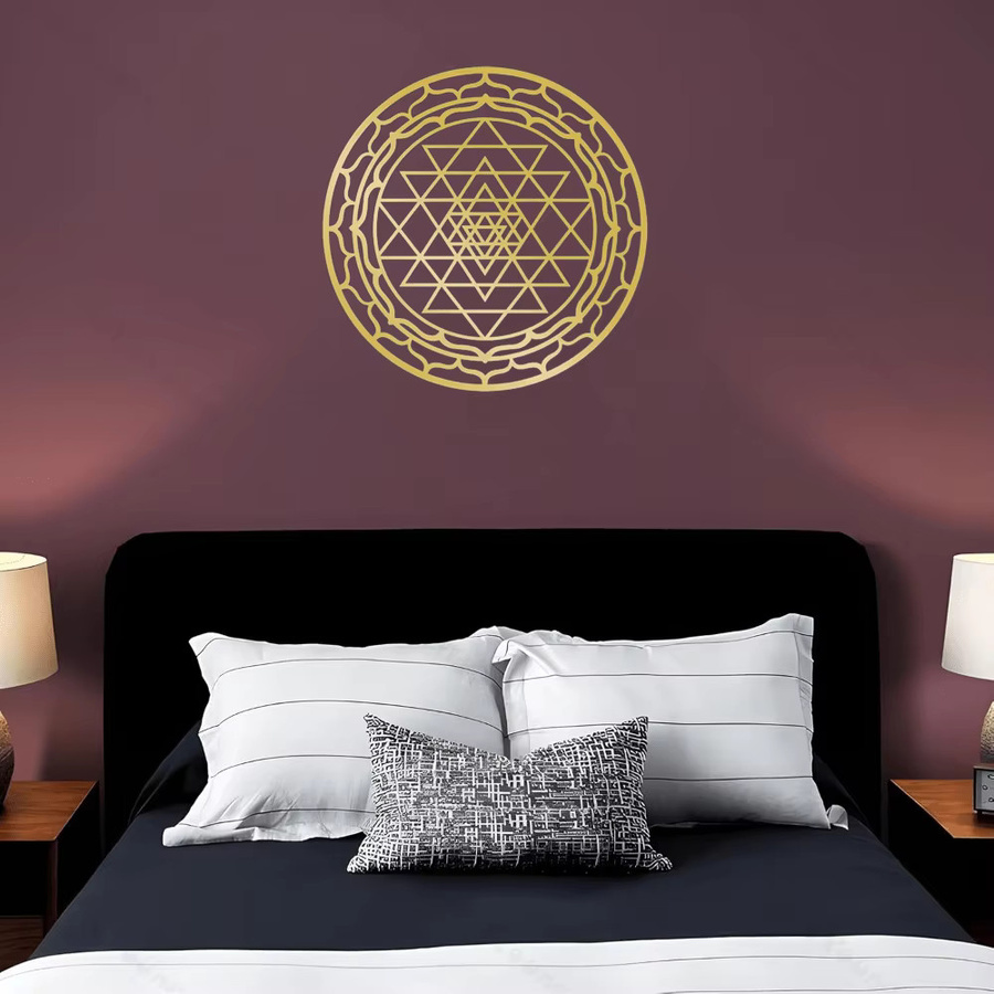 HELLOYOUNG Heilige Geometrie Yantra Metall-Wandkunst Gold, Kreisförmiges Mandala Abstract Wanddekoration - Bild 5