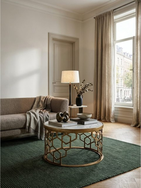 Moderner runder Couchtisch von KADIMA DESIGN aus weißem Marmor und Gold Metall B/T/H: 60 x 60 x 36 cm - Bild 1