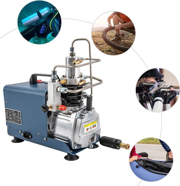 Bymaocar Hochdruck-Luftkompressorpumpe PCP-Elektrokompressor 300 Bar in Blau, 220 V mit 2800 U/min für Paintball, Luftgewehr und Tauchflaschen, B/T/H: 36,0 x 35,0 x 13,0 cm - Bild 1