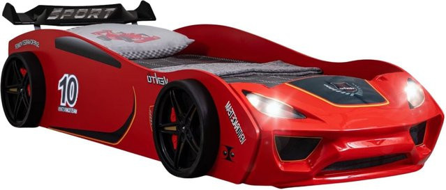 TRAUMMÖBEL Autobett TURBO V2 Kinderbett im Rennwagen-Design mit Lattenrost, Rot/Weiß, 90 x 200 cm - Bild 2