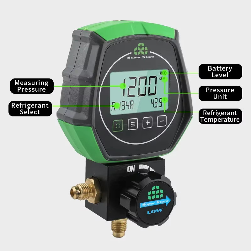 Elektronisches Fluorid-Messgerät mit Digitalanzeige und Kältemittel-Vakuumdruckmesser als Lecksuchgerät für Klimaanlagen in Grün - Bild 4