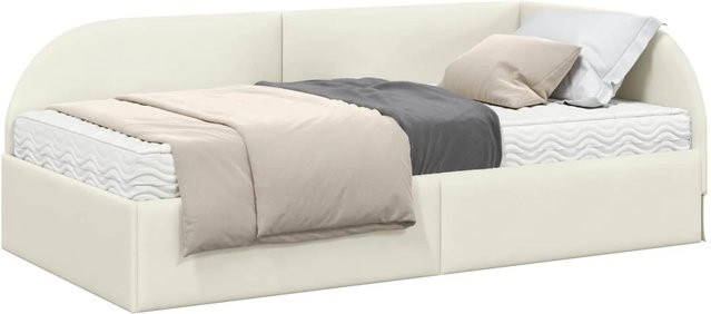 vidaXL Eckbettgestell mit 2 Matratzen und Kopfteil in Creme Beige aus Samt - Bild 1