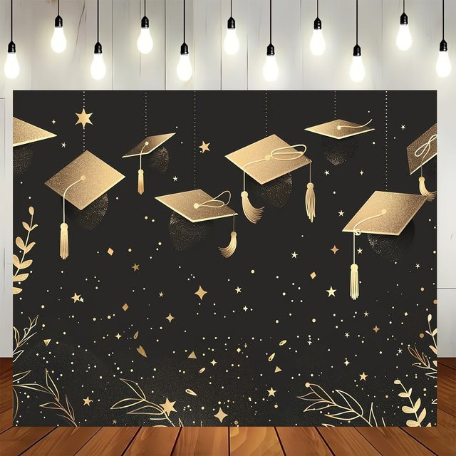 VIKAMA Party Hintergrundtuch für Abschlussfeier und Tanz in Schwarz und Gold mit Sternen-Design, B/H: 75 x 75 cm - Bild 1