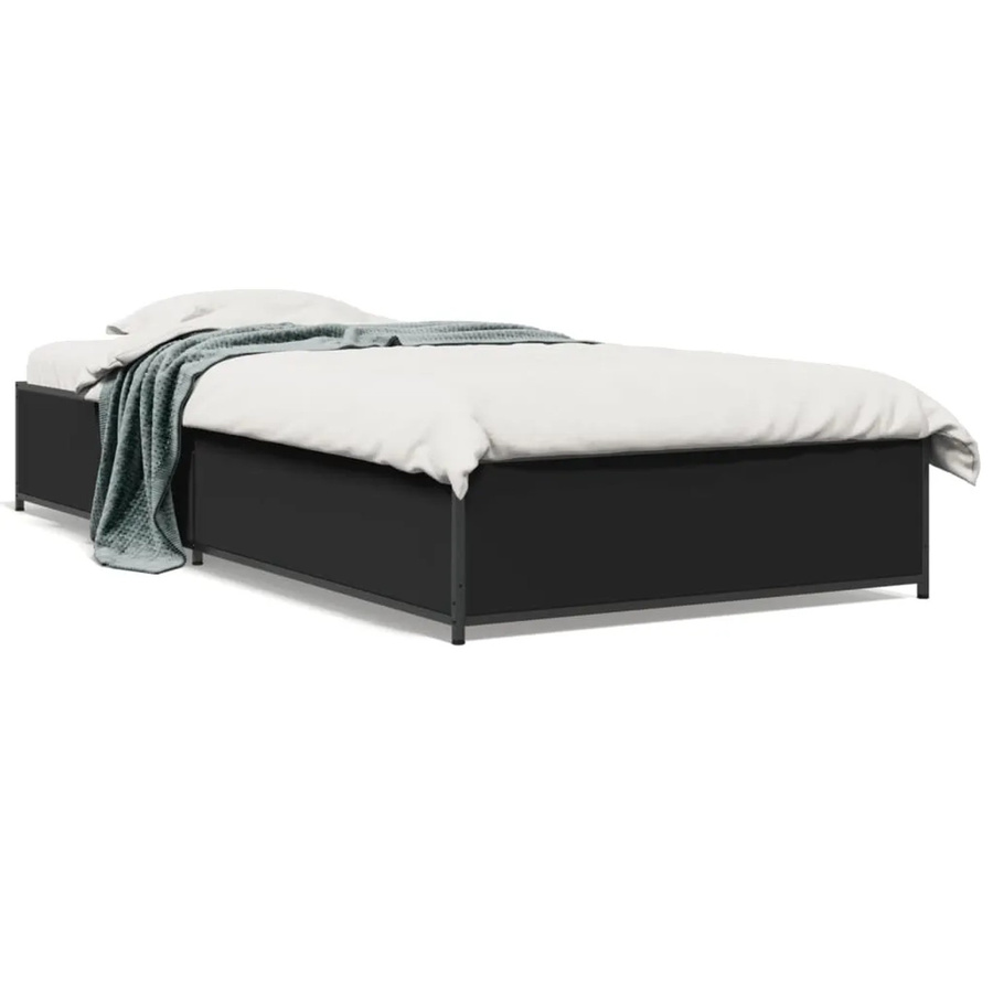 vidaXL Bettgestell modern in Schwarz aus Metall und Holzwerkstoff, B/T/H: 90 x 200 x 29 cm - Bild 2