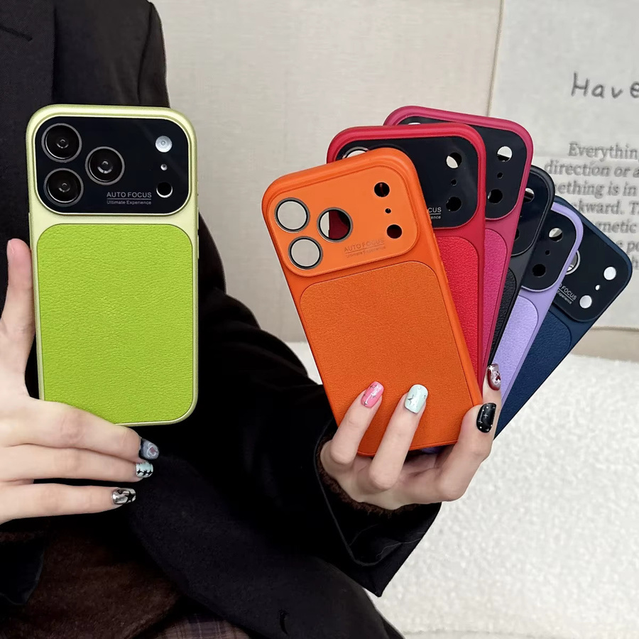 Lichee Leder-Textur Handyhülle für Apple iPhone 17, 16, 15, 14, 13 Pro Max mit großem Fenster und stoßfestem Schutz, Schwarz - Bild 3