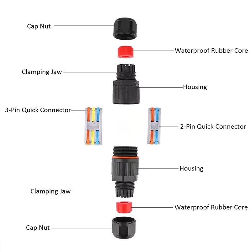 ELECAPITAL IP68 Wasserdichter Steckverbinder Schnellverbinder 2/3-polig in Schwarz für LED-Lichtverdrahtung im Outdoor-Bereich - Bild 2