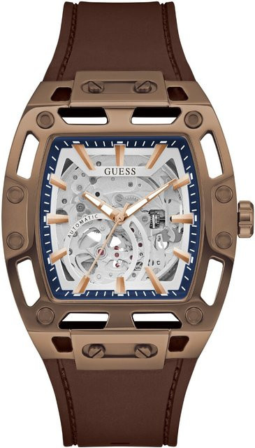 Guess Herrenuhr Automatik, Edelstahl, Silber, 43 mm, Silikon - Bild 1