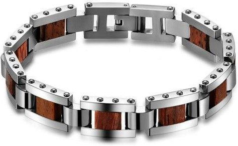 Gliederarmband Edelstahl, Holz, Schwarz, Herren, 19,5 cm - Bild 1