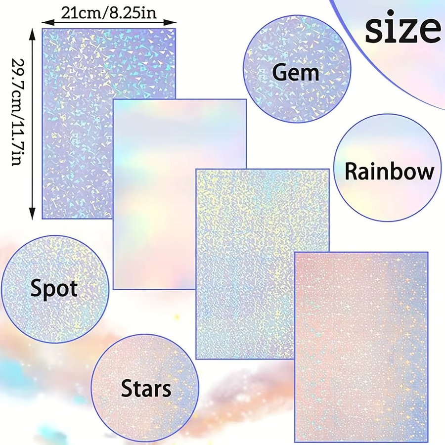 Holografische Kaltlaminierfolie in 4 Stilen, transparente selbstklebende Vinyl-Aufkleber, wasserfeste Laminatbögen, 20 Blatt A4, Multicolor - Bild 1