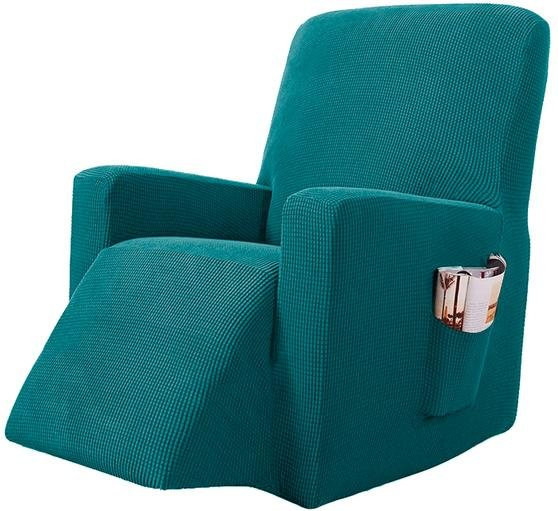S-EMIGA Stretch-Schonbezug für Liegestühle und Sessel mit Seitentasche, rutschfest, Jacquard-Design, Farbe: Jadegrün - Bild 1