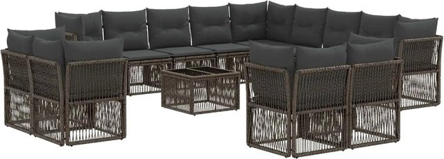 vidaXL Gartensofa-Set 14-tlg. in Grau aus Poly-Rattan mit U-Form, Polsterkissen und Couchtisch für Garten und Terrasse - Bild 1