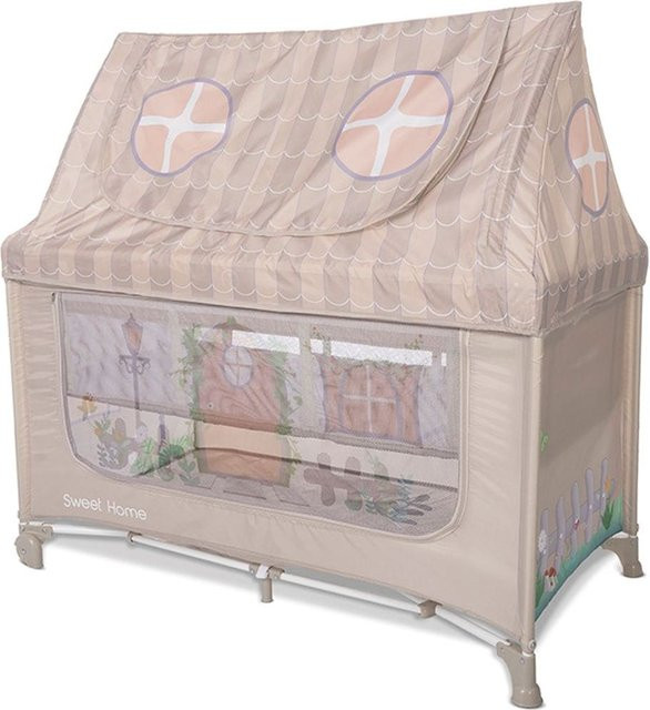 Lorelli Reisebett Sweet Home 2 Ebenen Laufstall mit Dach und Matratze in Beige - Bild 1