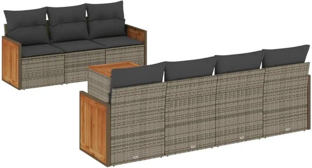 vidaXL 8-teilige Garten-Sofagarnitur aus Polyrattan in Grau mit Tisch und Kissen - Bild 1