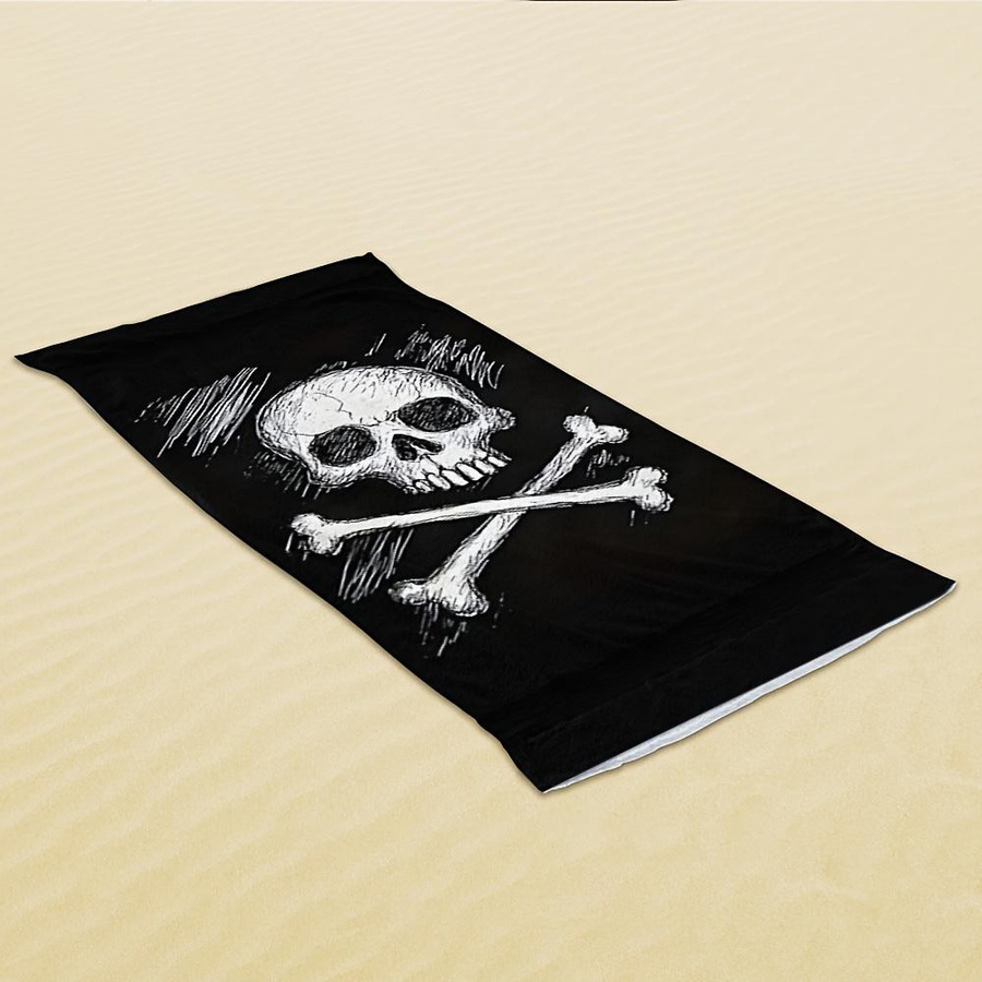Strandtuch aus Mikrofaser mit Totenkopf-Motiv von JMG Household Supplies, Schwarz, Breite: 50 cm, Höhe: 100 cm - Bild 3