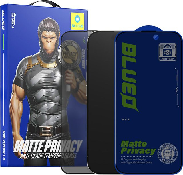 Blueo Matt Privacy Anti-Peep Displayschutzfolie aus gehärtetem Glas für Apple iPhone 15 Pro in Blau - Bild 1