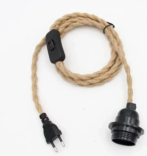 L-MANG Industrielle Retro-Pendelleuchte mit Hanfschnur und E27 Lampenfassung in Braun und Schwarz - Bild 1