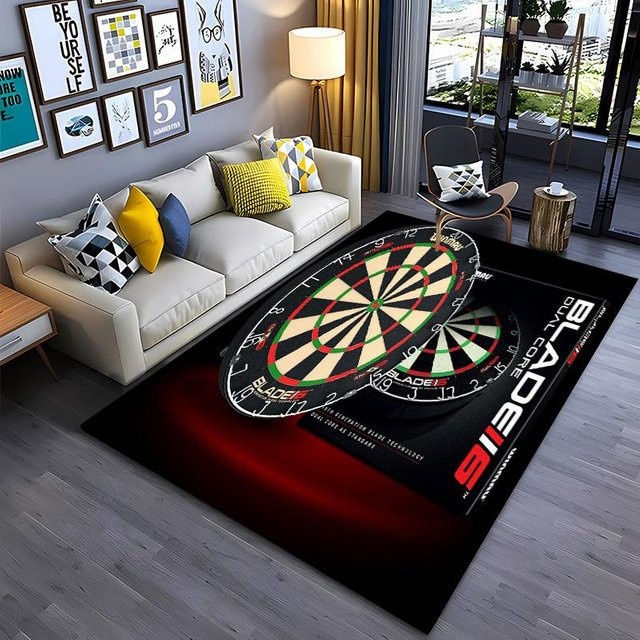 AISILK MOON Dart Zielteppich mit Karomuster, rutschfest und weich, Schwarz, B/T: 40 x 60 cm - Bild 1
