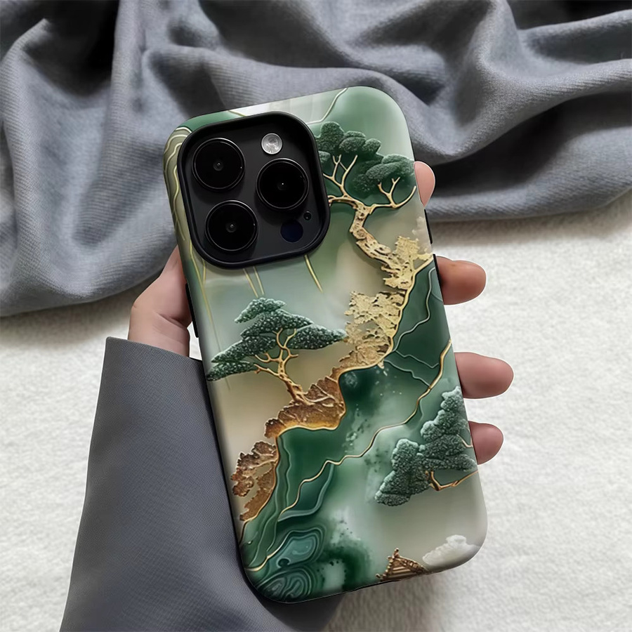 Jinshan Green Tree Handyhülle im chinesischen Stil für iPhone 17 16 15 14 13 Pro Max Plus, magnetische robuste Doppel-Schicht-Hülle in Grün - Bild 3