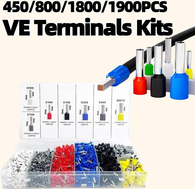 Multicolor Aderendhülsen Set mit 450 bis 1900 Stück für elektrische Rohre und Drahtkabel-Anschlüsse - Bild 1