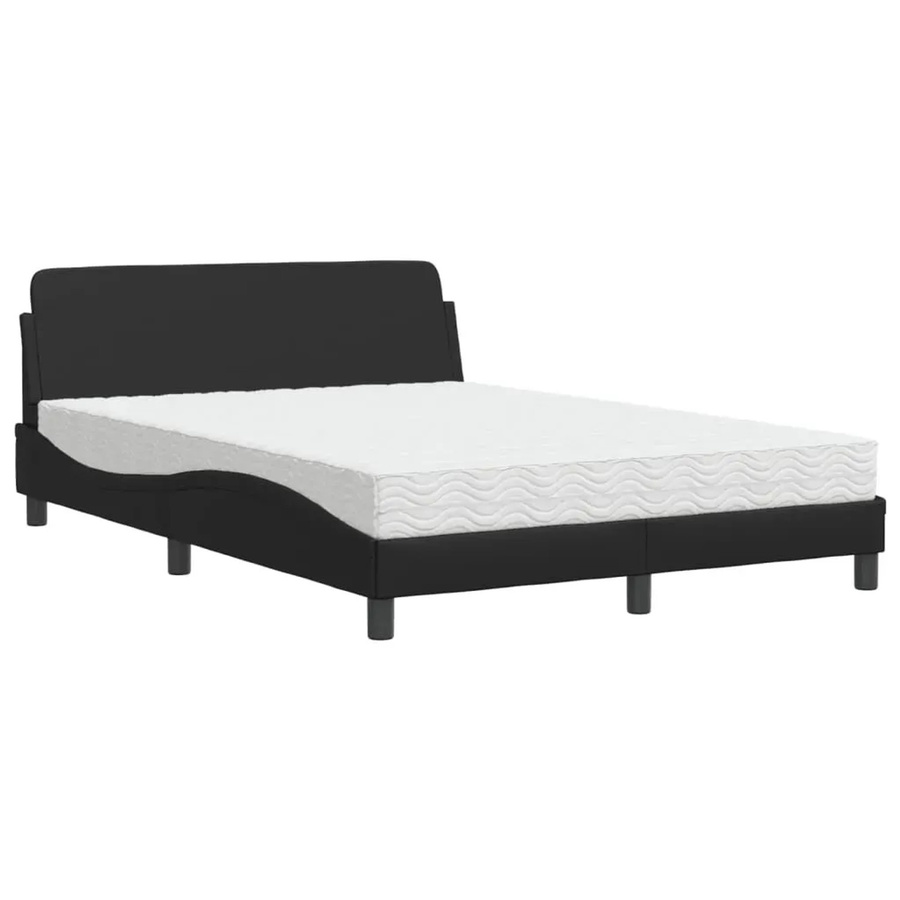 vidaXL Bett mit Matratze in Schwarz aus Kunstleder und Kiefernholz, B/T/H: 140 x 190 x 74,5 cm - Bild 2