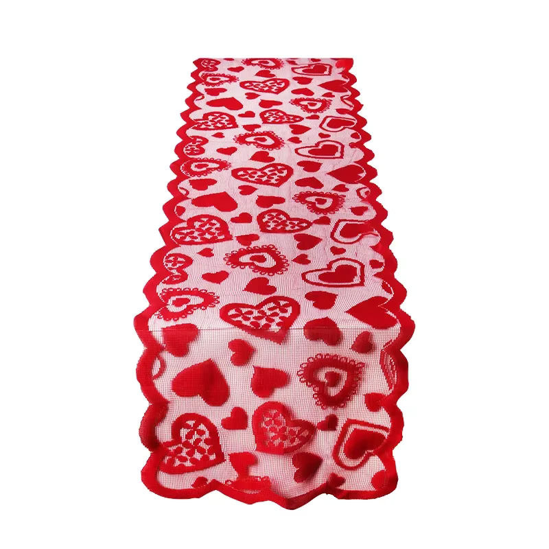 WEIGAO Tischläufer aus Spitze in Rot mit Herzmotiv für Valentinstag und Hochzeitstag, Länge: 184 cm - Bild 3