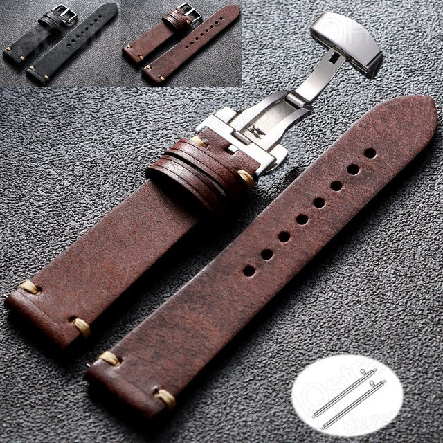 HQstrap Uhrenarmband Leder, Schmetterlingsschließe, Vintage, Unisex - Bild 1