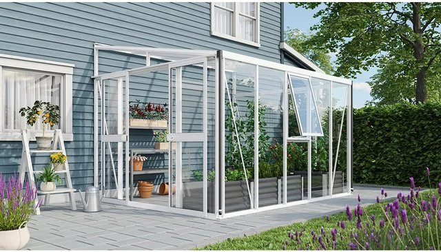 Vitavia Anlehn-Gewächshaus Athena 8600 Weiß mit 8,6 m² Fläche, Pultdach und Sicherheitsglas - Bild 1