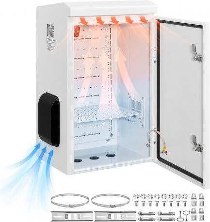 VEVOR IP65 Wasserdichter Outdoor-Schaltschrank aus Edelstahl mit Thermostat, Lüfter und Regenabdeckung, weiß, H x B x T: 60 x 40 x 30 cm - Bild 1